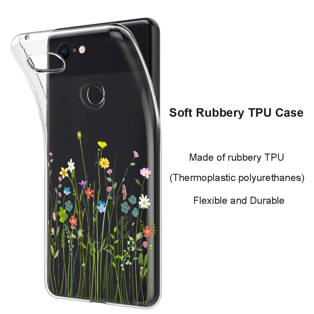 Unov Pixel 3 Phone Case Clear Embossed Floral Pattern Soft TPU Shock Absorption Protective Back Cover Flower Bouquet 5.5 inch