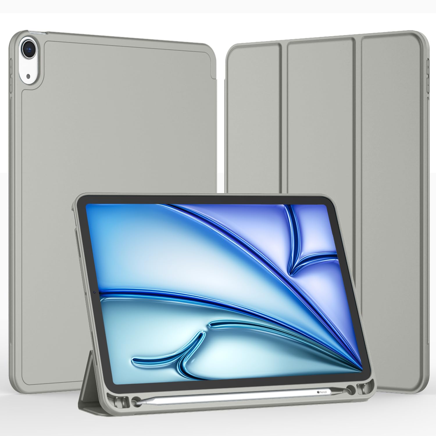 Imieet Ipad Air 11 Inch Case 2024 (6Th Generation), Ipad Air 5Th Generation Case 2022/4Th Generation Case 2020 10.9 Inch With Pencil Holder, Trifold Stand Smart Case(New Smoky Gray)