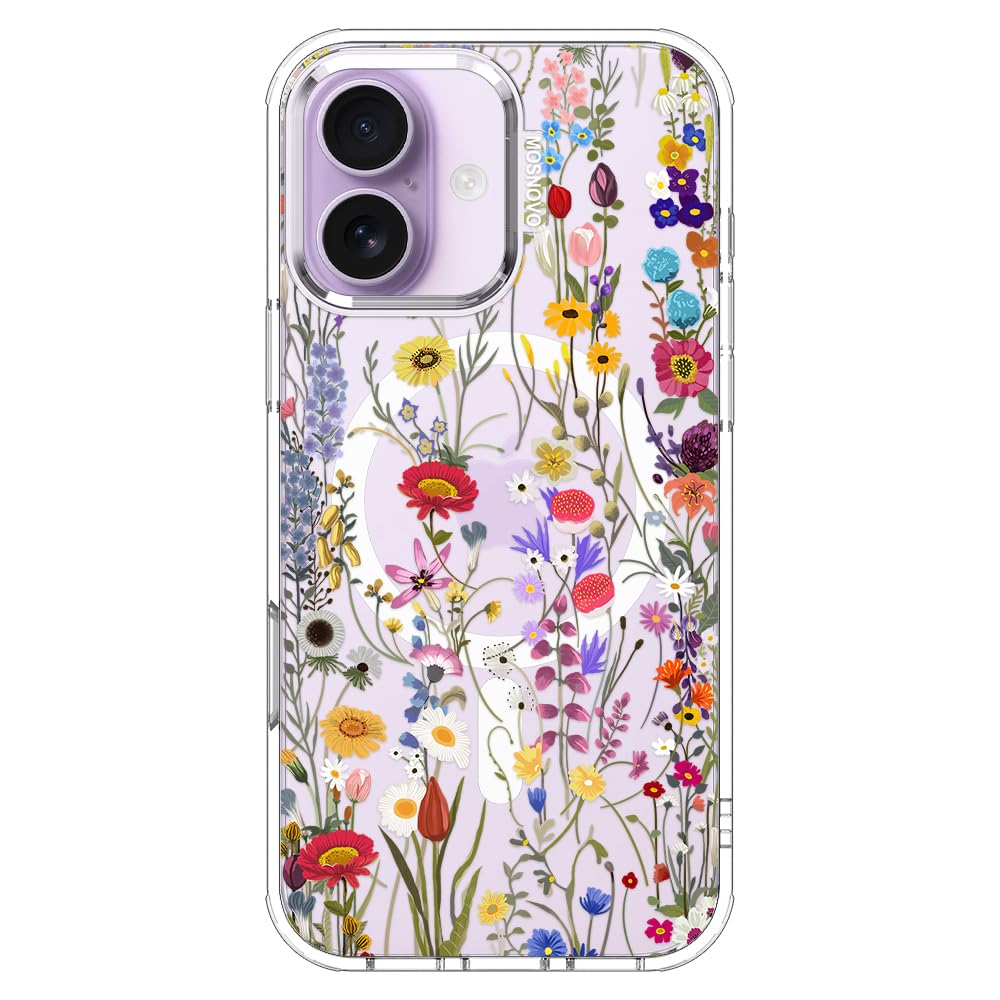 MOSNOVO for iPhone 17 Case | Compatible with Magsafe | Military Grade 6.6ft Drop Tested | Camera Control | Clear with Wildflower