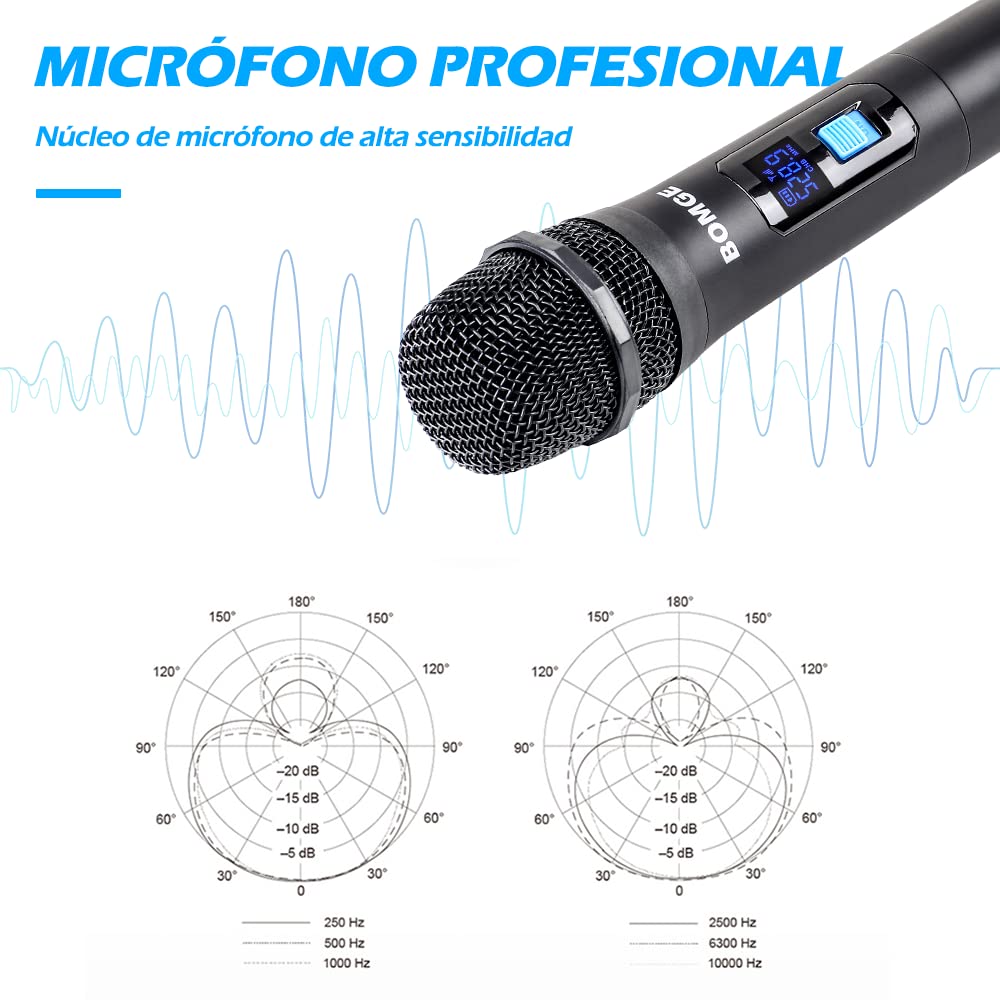 Wireless Microphone System, Bomge Pro 4 Channel Cordless Mic Set With Four Handheld Mics, Fixed Frequency, Long Range 200Ft, Ide