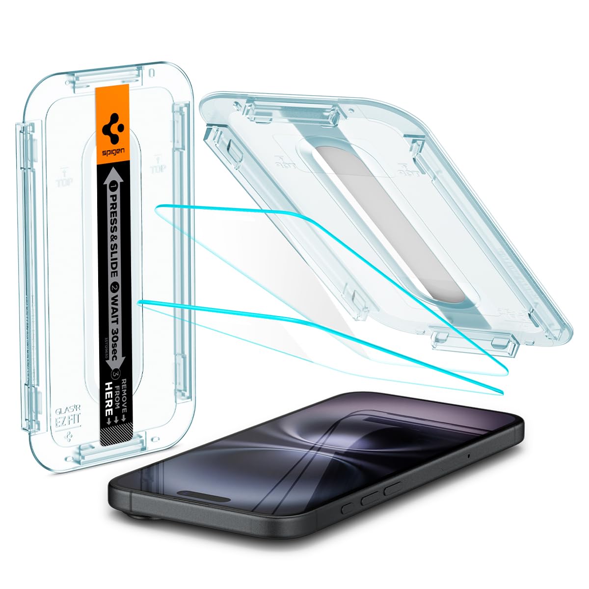 Spigen Tempered Glass Screen Protector Glastr Ez Fit] Designed For Iphone 15 2 Pack] Clear