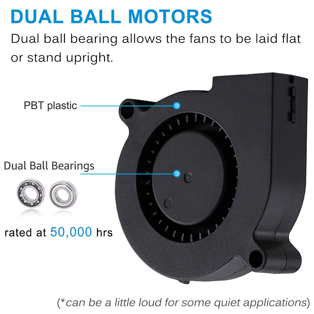 Gdstime 2-Pack 50Mm X 15Mm Blower Fan 12V 5015 Dual Ball Bearing Dc Brushless Cooling Turbo Fan 2 Pin 39 Inch Cable For 3D Print