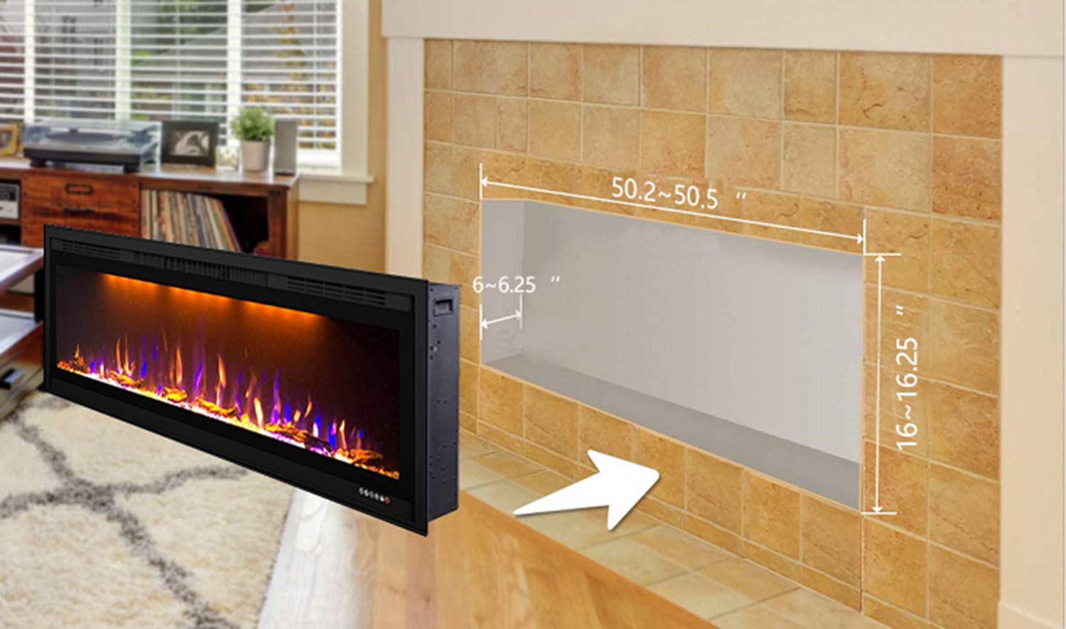 Valuxhome 50'' Royal Slim Electric Fireplace Built In With Remote Control,750/1500W