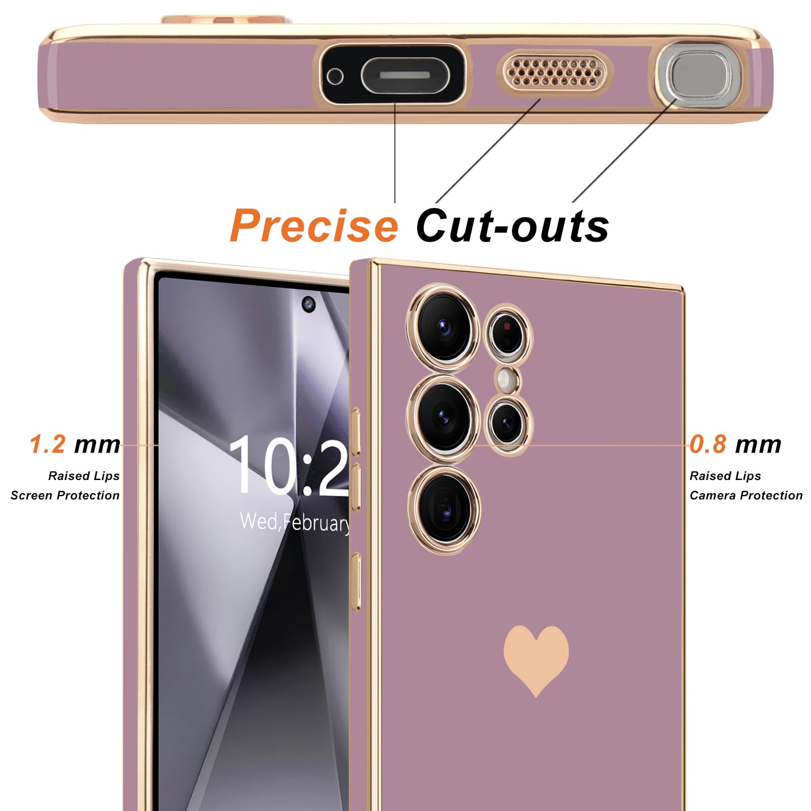 Teageo For Samsung Galaxy S24 Ultra 5G Case For Women Girl Cute Love Heart Luxury Soft Back Cover Raised Full Camera Protection