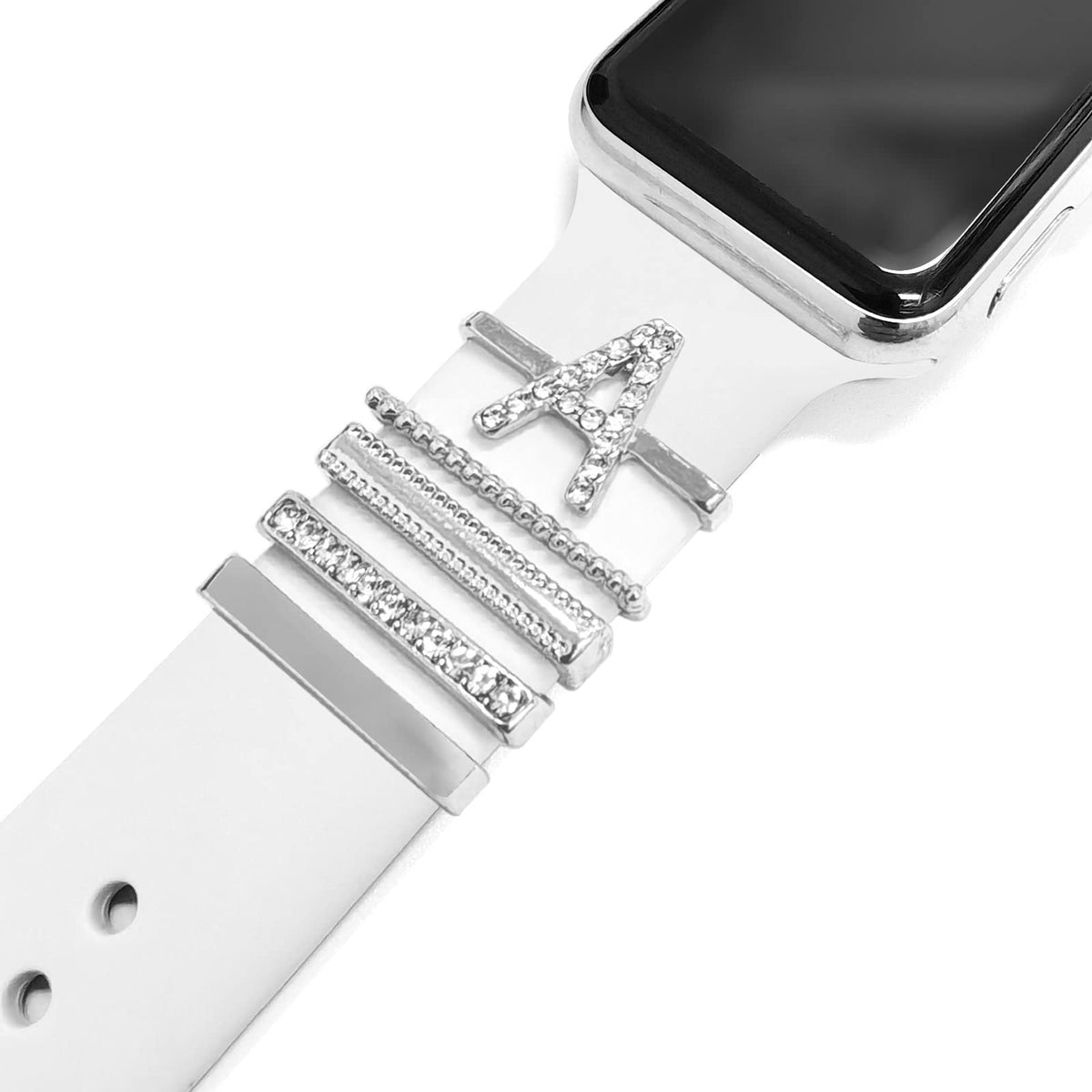 5Pcs Charms For Apple Watch Band 41Mm 45Mm 40Mm 44Mm 38Mm 42Mm Women,Diamond+Metal Jewelry Decorative Ring Loops For Iwatch Seri