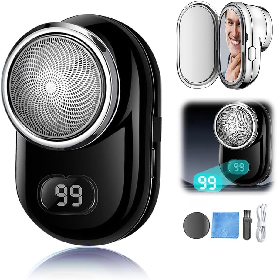 Mini Electric Shaver, 2024 New Fast Charging Digital Display Mini Shaver Mini Portable With Mirror, Usb Rechargeable Powerful St