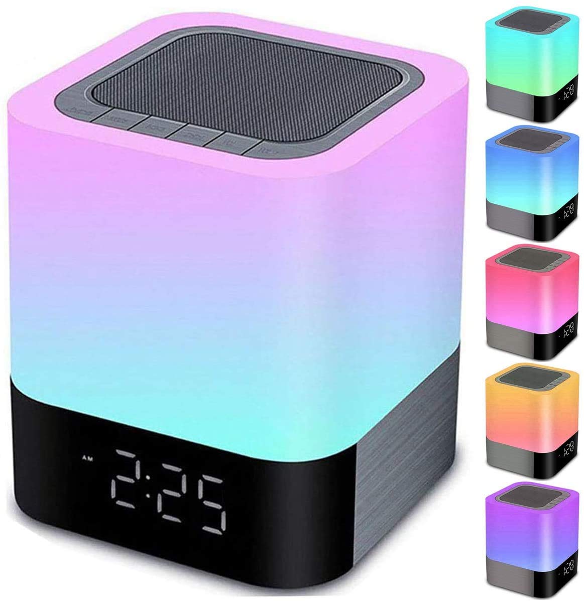 Gallstep Night Lights Bluetooth Speaker, Alarm Clock Bluetooth Speaker Touch Sensor Bedside Lamp Dimmable Multi Color Changing B