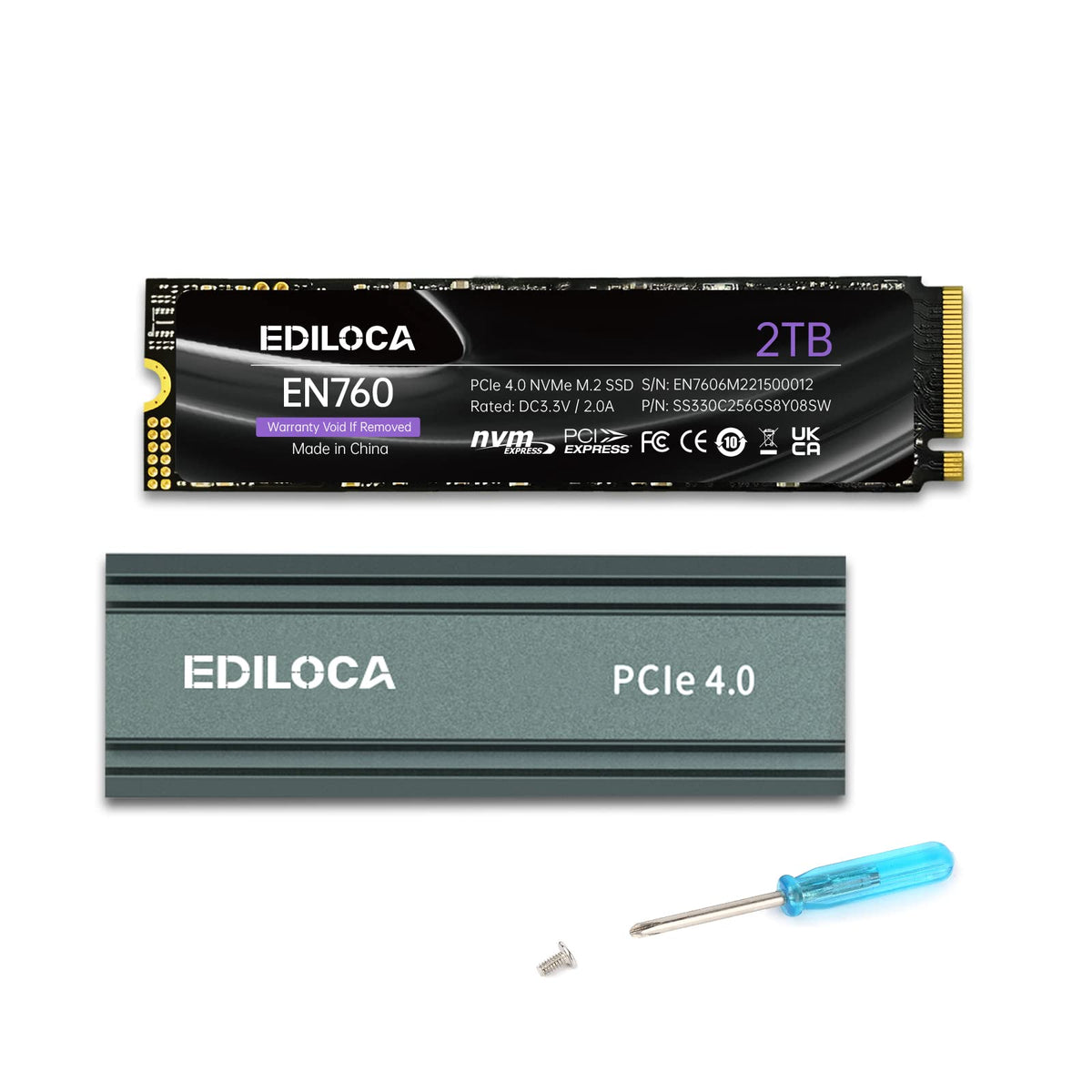 Ediloca En760 Ssd With Heatsink 2Tb Pcie Gen4, Nvme M.2 2280, Up To 4800Mb/S, Internal Solid State Drive, Dynamic Slc Cache, Com