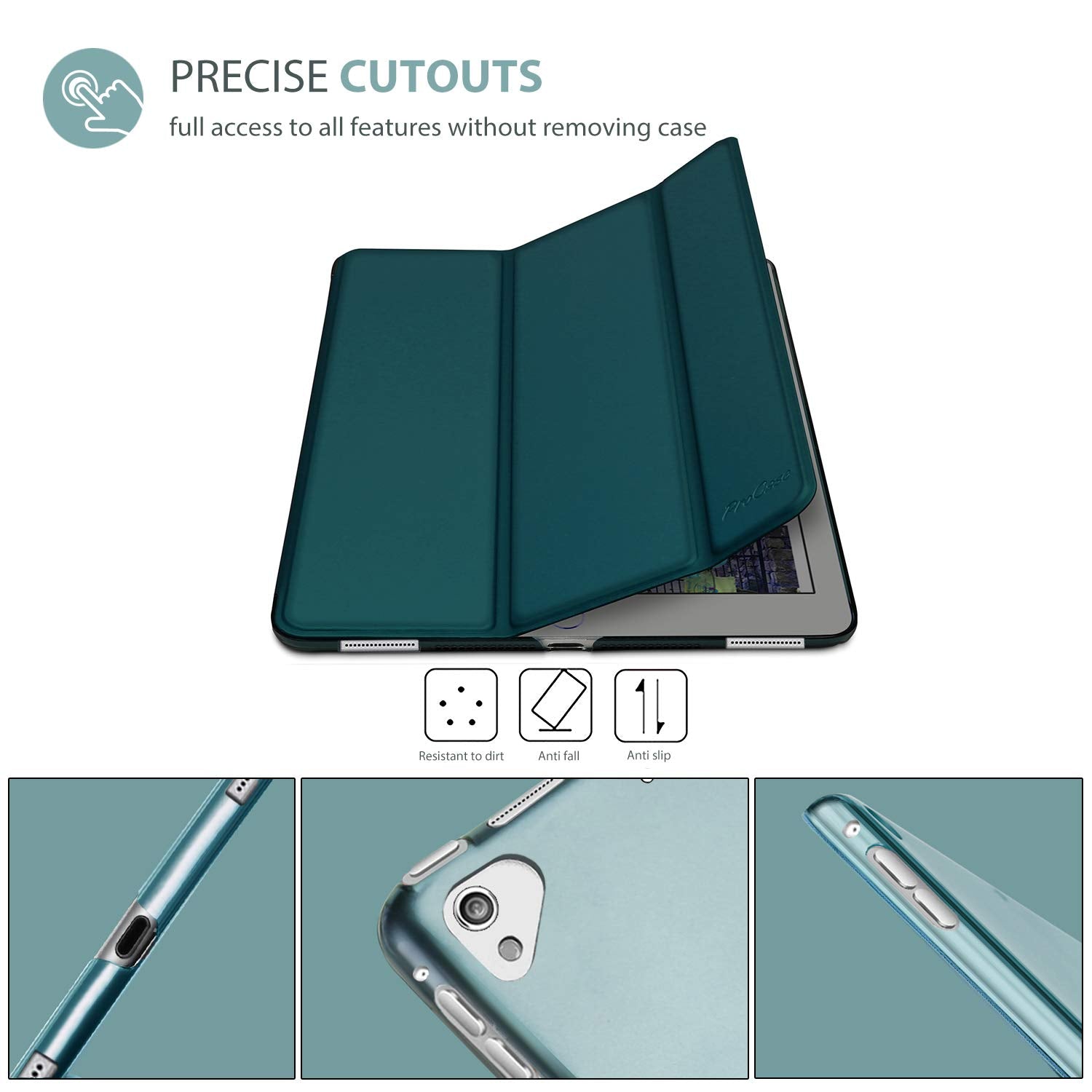 Procase Smart Case For Ipad Pro 12.9 1St And 2Nd Generation (2015 And 2017 Model), Stand Cover Support Auto Sleep/Wake  Emerald