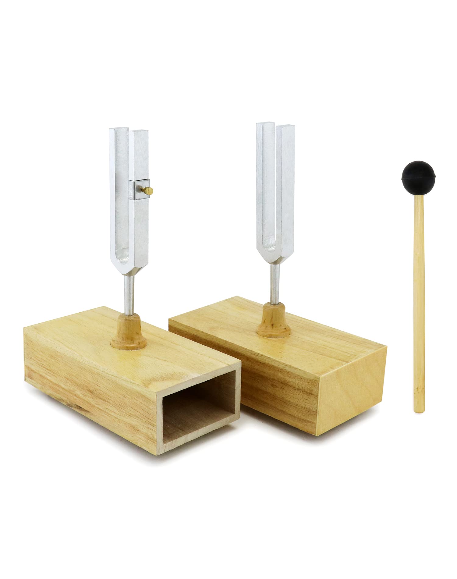 Qwork Tuning Fork 440Hz Virbration, Steel Singing Tone Tuning Set With Silicone Hammer And Wooden Voice Box For Sound Therapy, Y