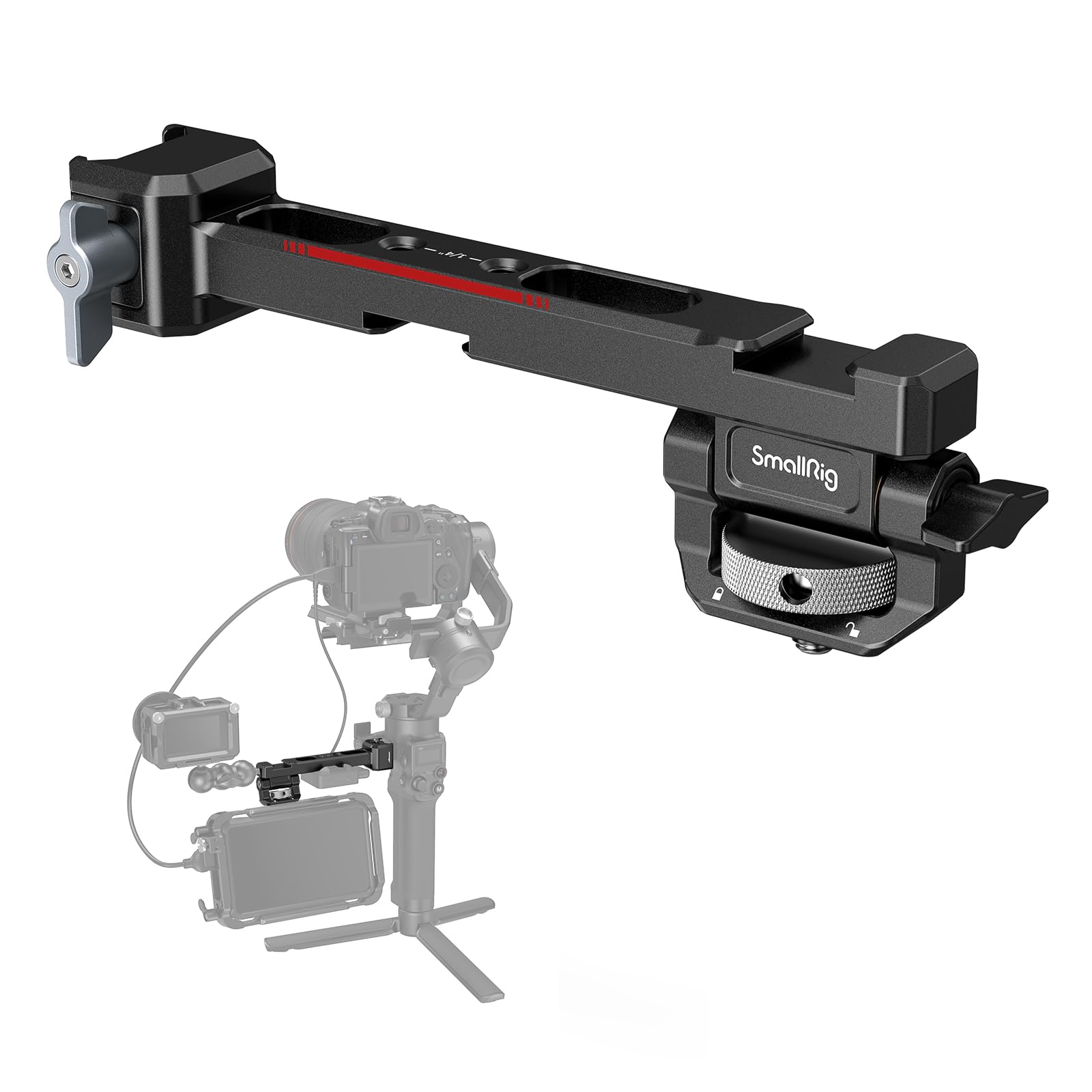 SMALLRIG Adjustable Camera Monitor Mount with Quick Release NATO Clamp, Cold Shoe Mount, Anti-Twist Design for DJI RS 4 / RS 4 P