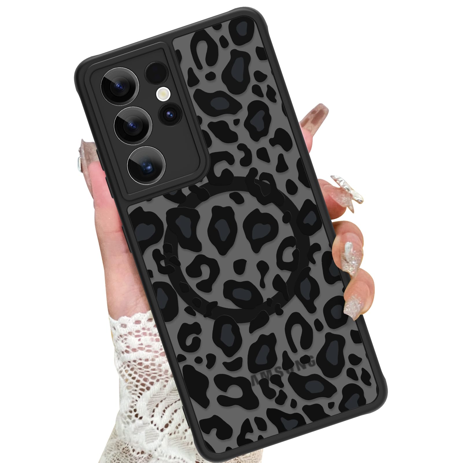 KANGHAR Case for Galaxy S21 Ultra Phone Case [Compatible with Magsafe] Leopard Printed Pattern Cute Cheetah Protective Magnetic 