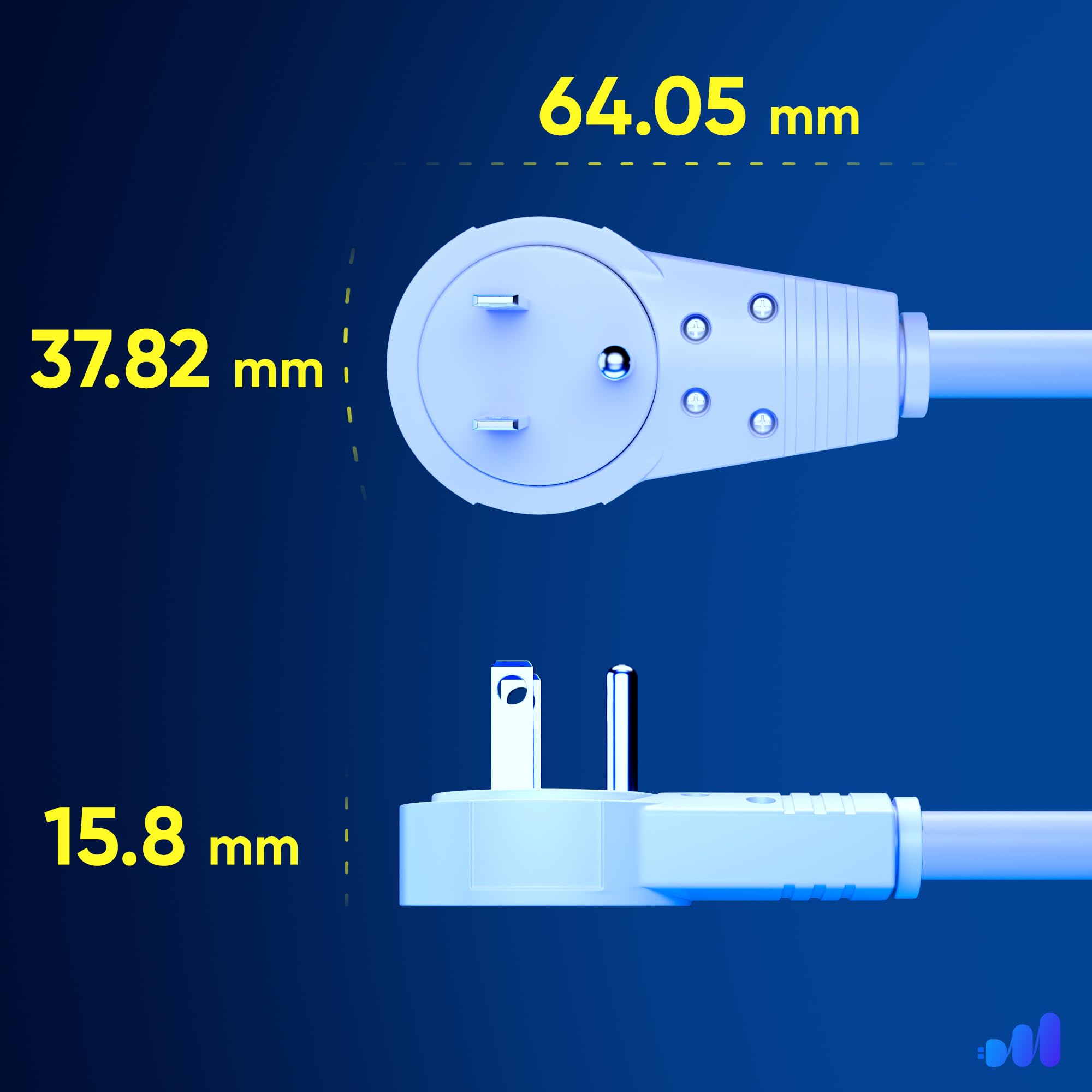 Maximm Extension Cord 2 Foot White Flat Plug, 360? Rotating Short Power Cord Single Outlet, Indoor 16 Gauge 3 Prong Grounded Wir