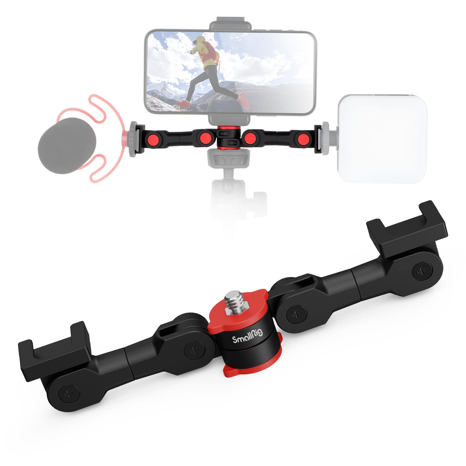 Dual Cold Shoe Mount by SmallRig, Extension Bar Universal Cold Shoe Adapter with 1/4  Thread Holes, for Microphone,Led Video Lig