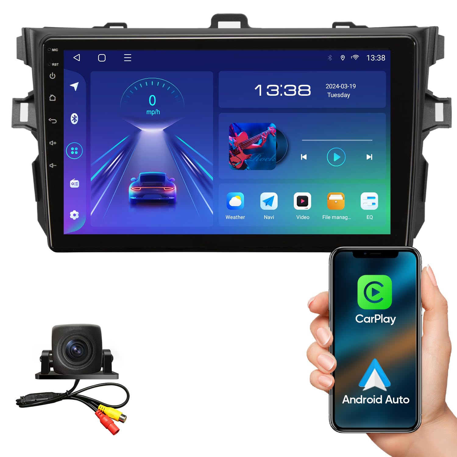 Car Stereo Radio For Toyota Corolla 2008 2012 With Carplay Android Auto Gps Navigation Support 48Eq Mirroring Airplay Rear 1080P