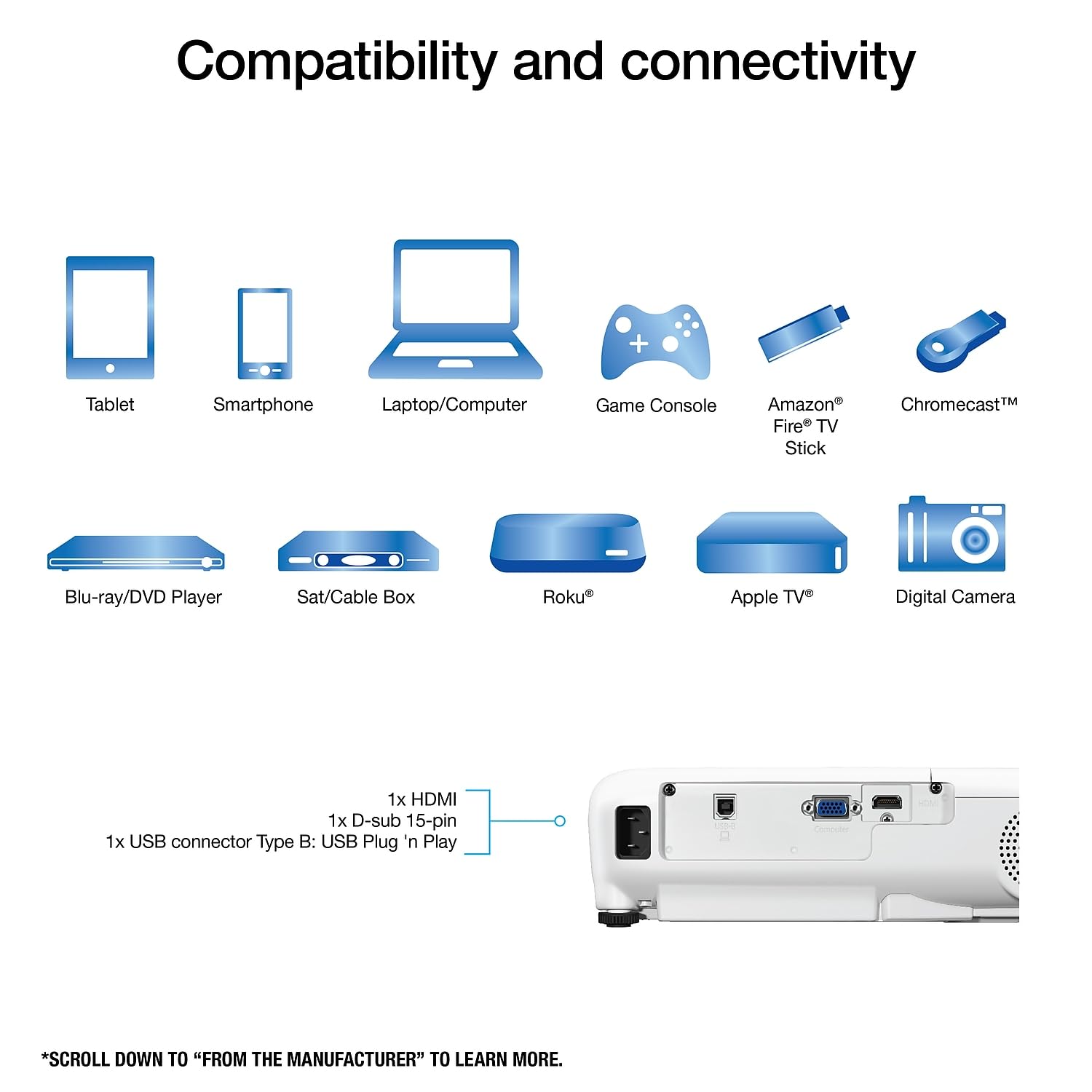 Epson EX3280 3LCD XGA Projector, 3600 Lumens, HDMI, White, 15000:1 Contrast Ratio