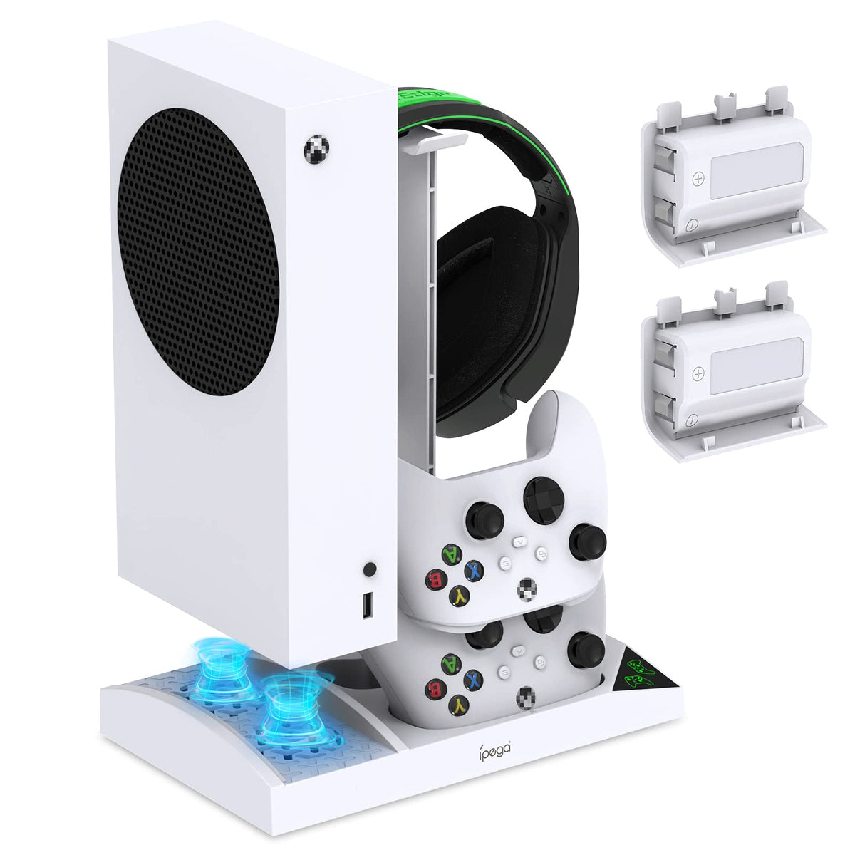 Cooling Fan With Charging Stand For Xbox Series S Console And Controller, Dual Charger Dock Accessories With 2 X 1400Mah Recharg