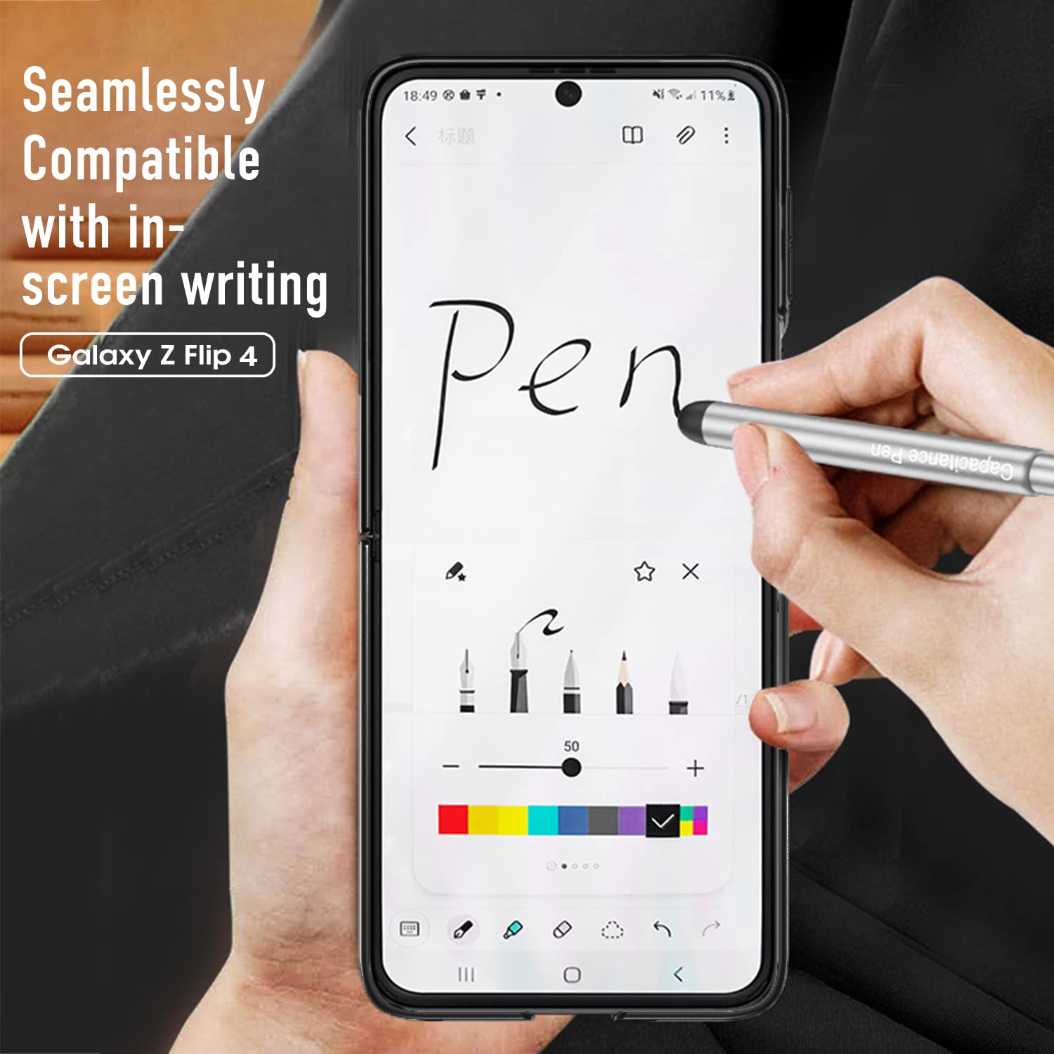 Cocoing For Samsung Galaxy Z Flip 4 Case,With Stylus Fashion Business Phone Case,With Hinge Protection Device And Camera Screen