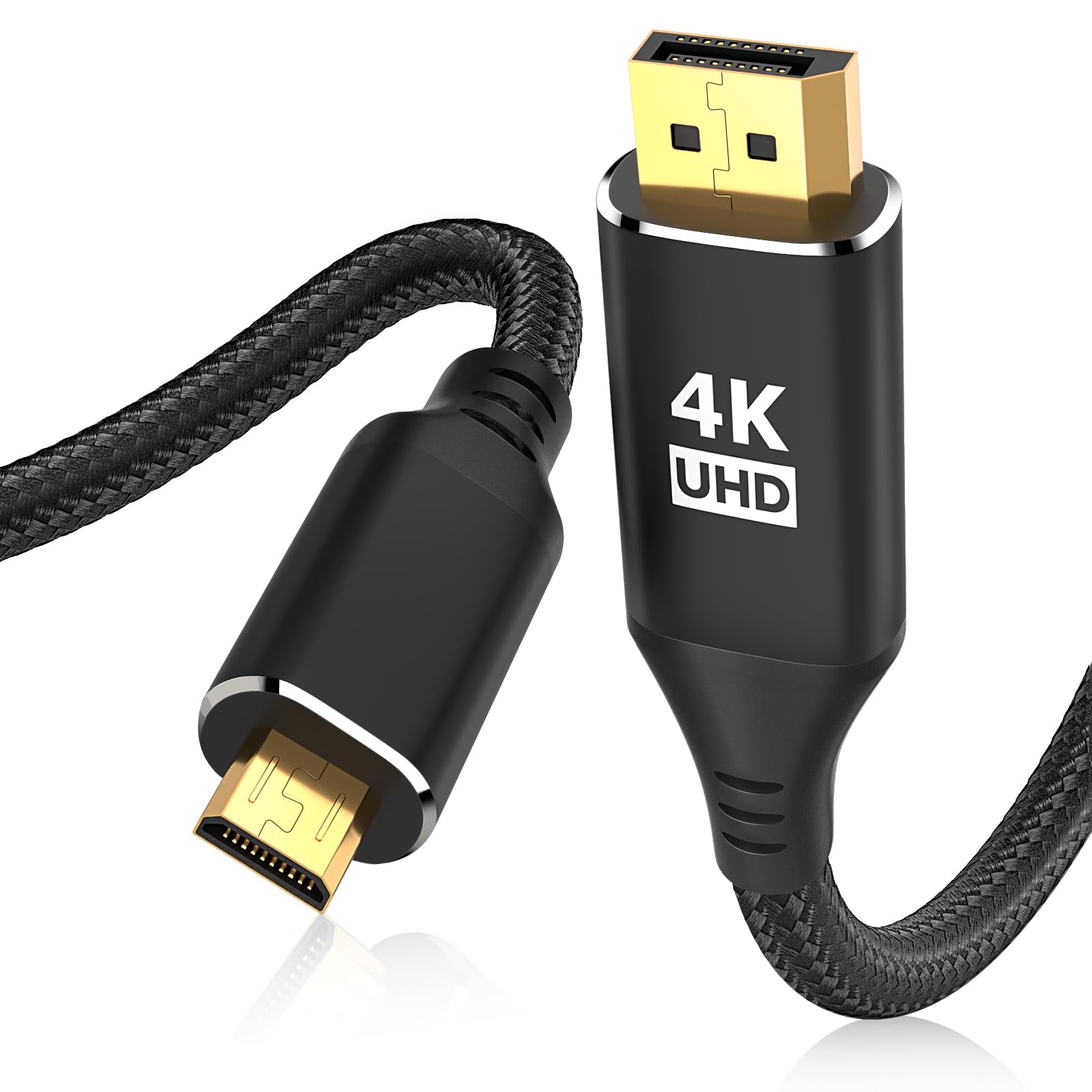 4K DisplayPort to Micro HDMI Cable 3FT, DP to Micro HDMI 1440P/2K@120Hz,4K@30 Nylon Uni-Directional Cord for Dell, Desktop, AMD,