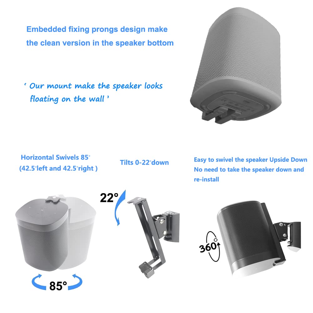 Emaquin Wall Mount Bracket For Sonos One/Sonos One Sl/Sonos Play 1 Speaker (Swivel And Tilt,Compatible With Both Sonos One/One S