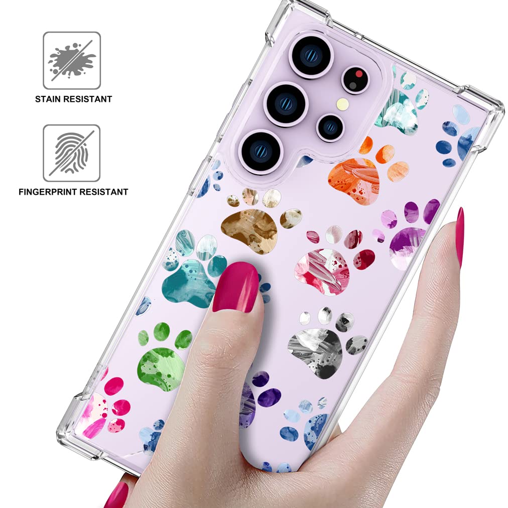 ENDIY Samsung Galaxy S23 Ultra Clear Phone Case Dog Paw Design TPU PC Slim Fit