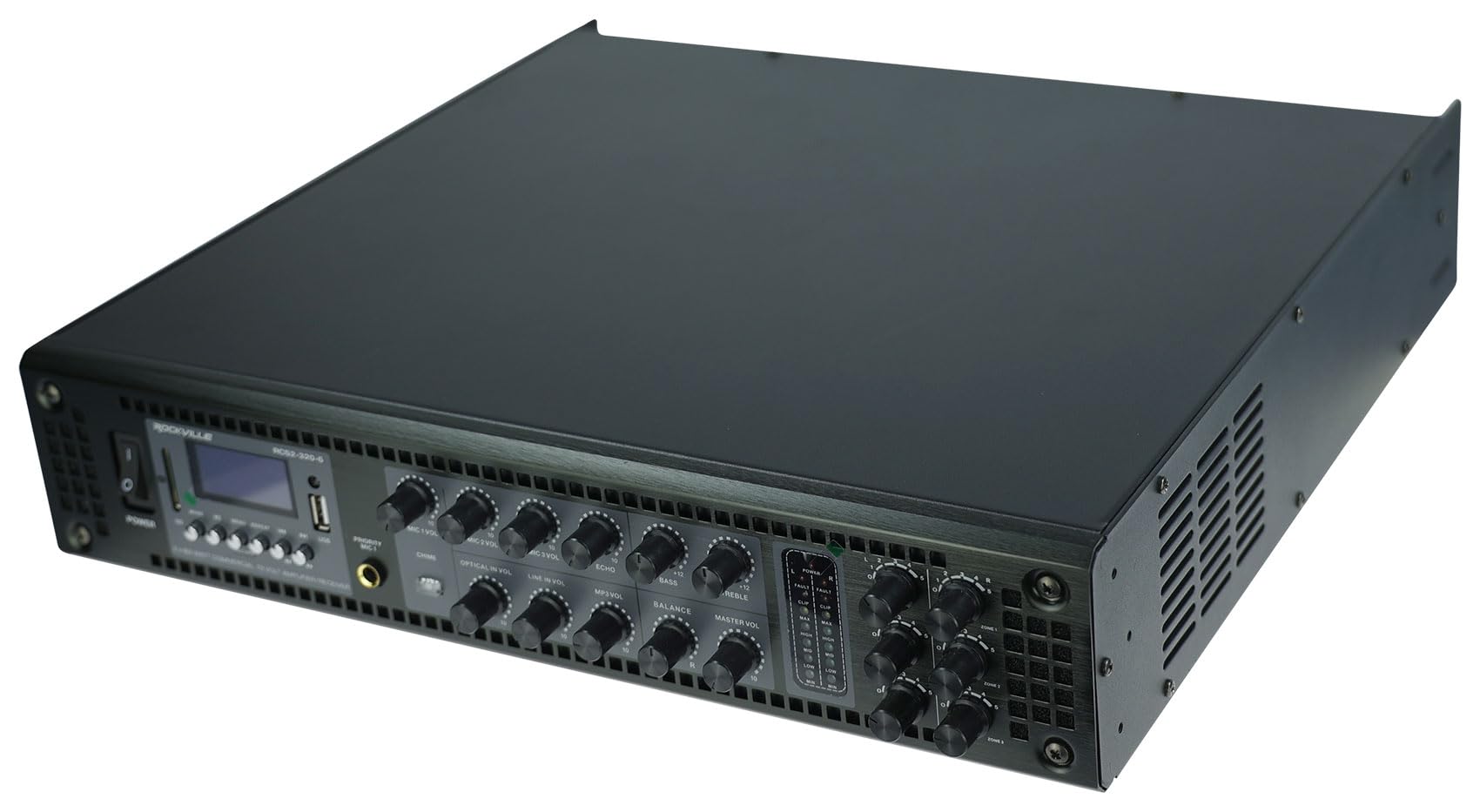 Rockville Rcs2 320 6 320W 6 Zone Stereo/Mono Commercial 70V Amplifier, Bluetooth, Usb/Sd, Optical Input, Perfect For Restaurants
