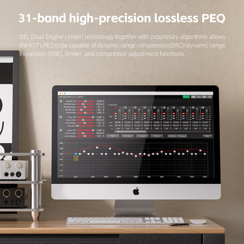 Fiio K17 Desktop Dac&Headphone Amplifier Ak4191+Ak4499Ex*2, 31-Band Peq, Mqa,Support Dsd512 32Bit/768Khz With Remote Control (Bl