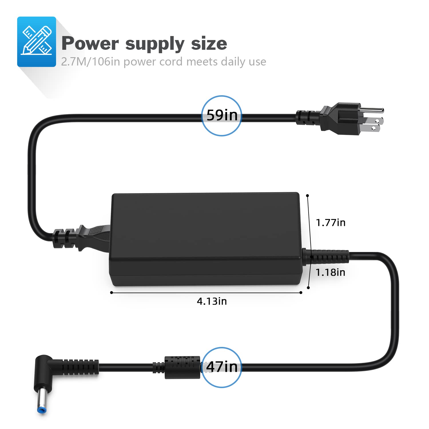 65W Laptops Charger For Hp Pavilion Chromebook 14 11 G3 G4 X360, Stream Envy Spectre Elitebook 850 G3 840 G3 820 G3 741727 001 65W/45W Bule Tip Notebook Adapter Power Cord