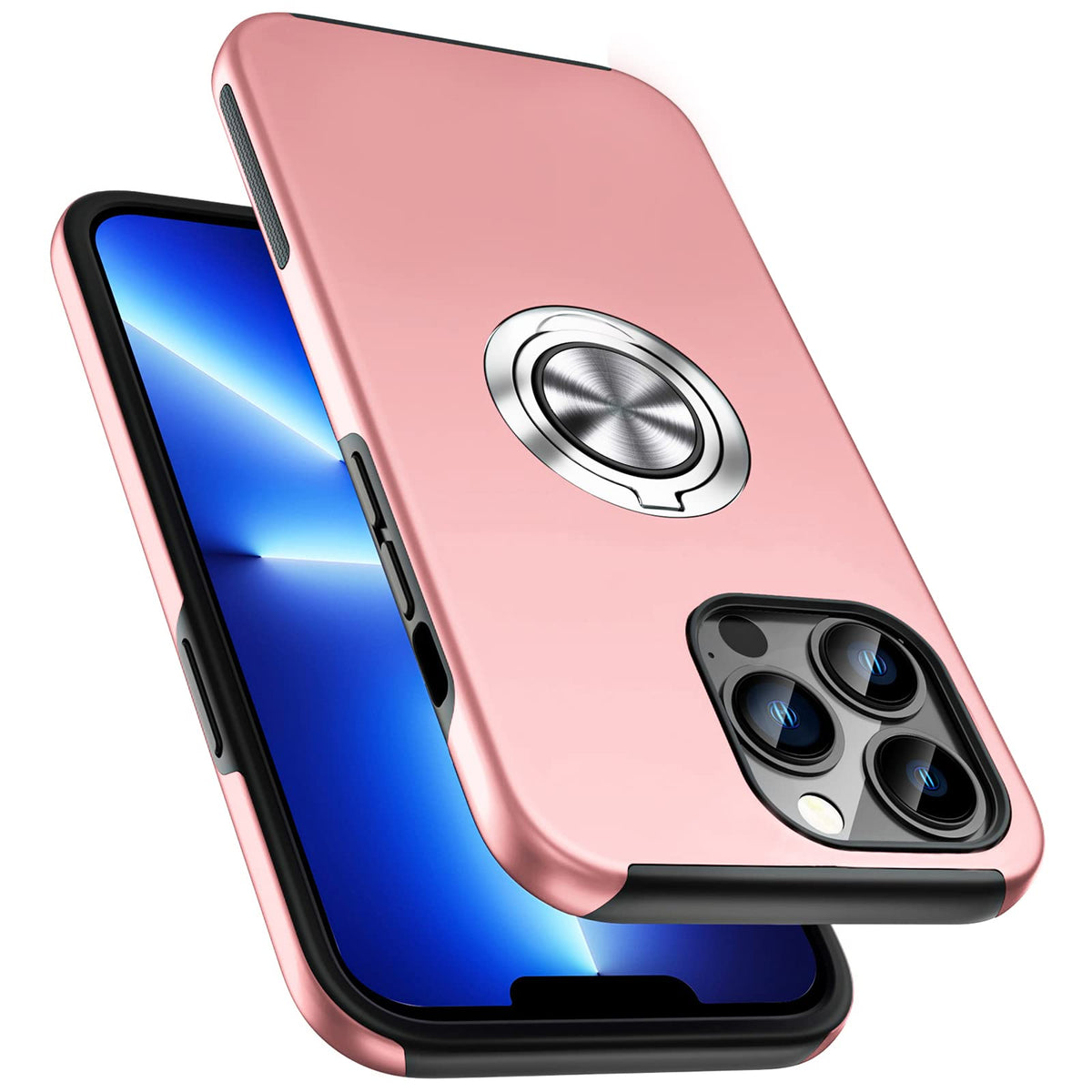 Pelepues Shockproof Case For Iphone 13 Pro Max, [Embedded Finger Ring] Military Grade Phone Case Cover With Reinforced Metal Sta