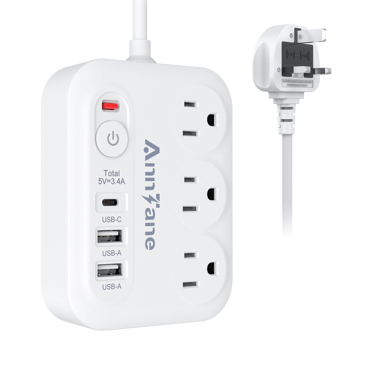 UK Travel Plug Adapter with USB C, 4FT Extension Cord, US to UK Ireland ...