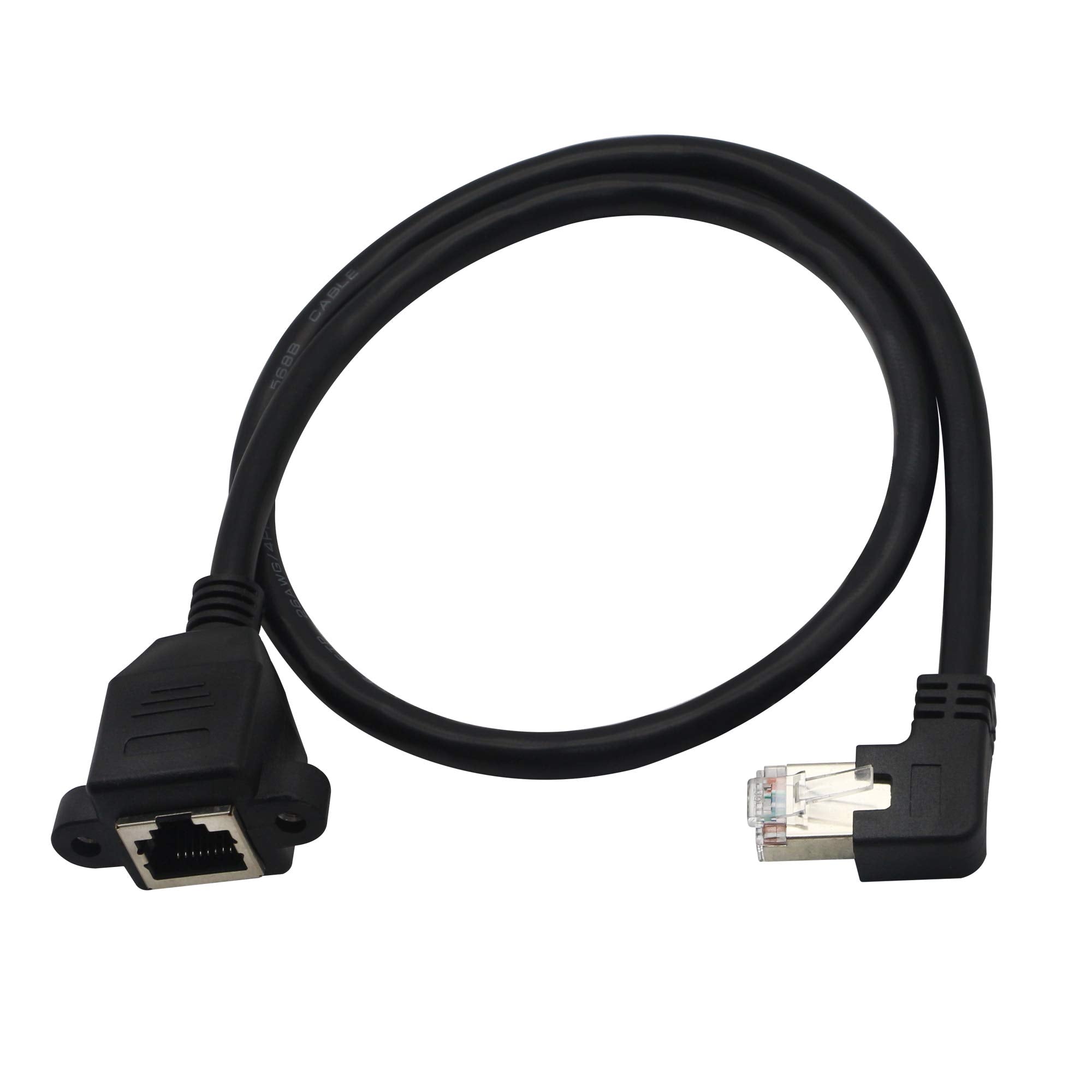 Gintooyun Panel Mount Rj45,Rj45 Male To Female 90 Degree Screw Panel Mount Cat6, Cat5E, Cat5 Shielded Network Lan Extender Cord Connector (Angled Right)