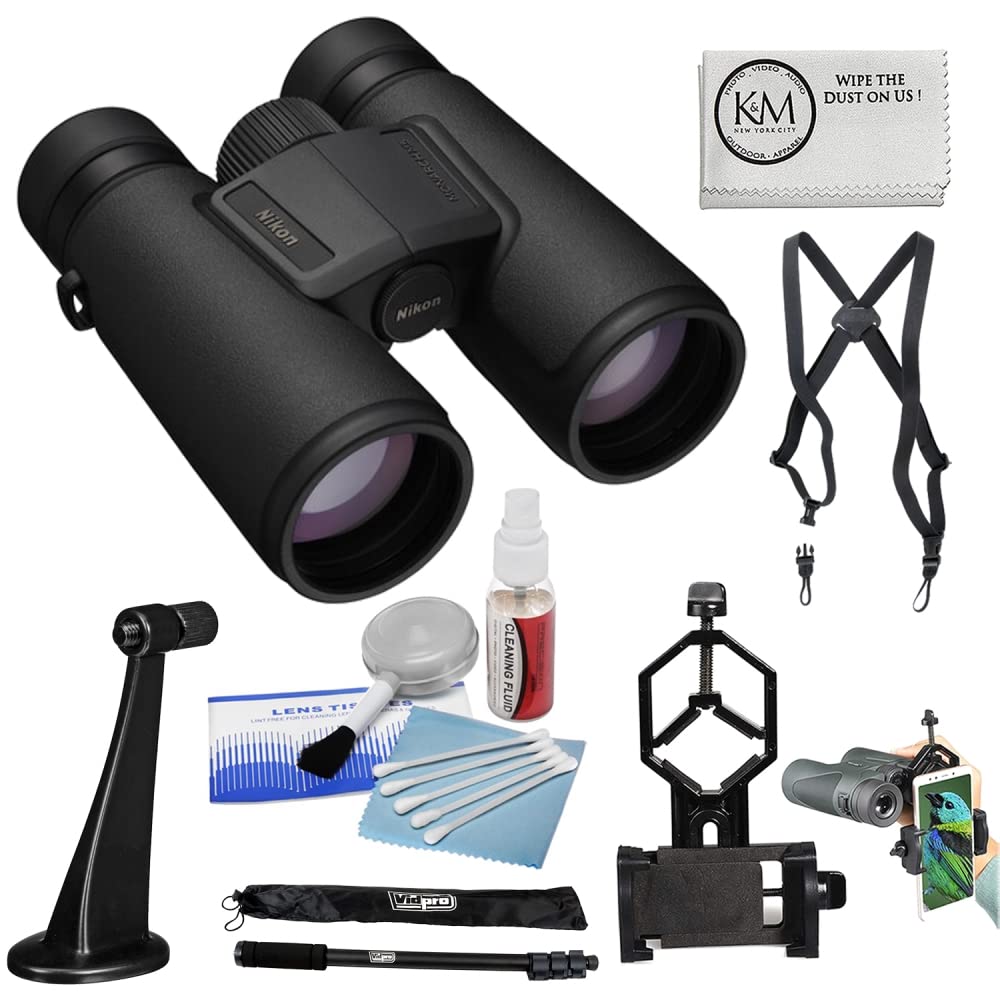 Nikon 10X42 Monarch M5 Binoculars | Black Bundle With Binocular Harness + Smartphone To Binocular Adapter + Binocular To Tripod