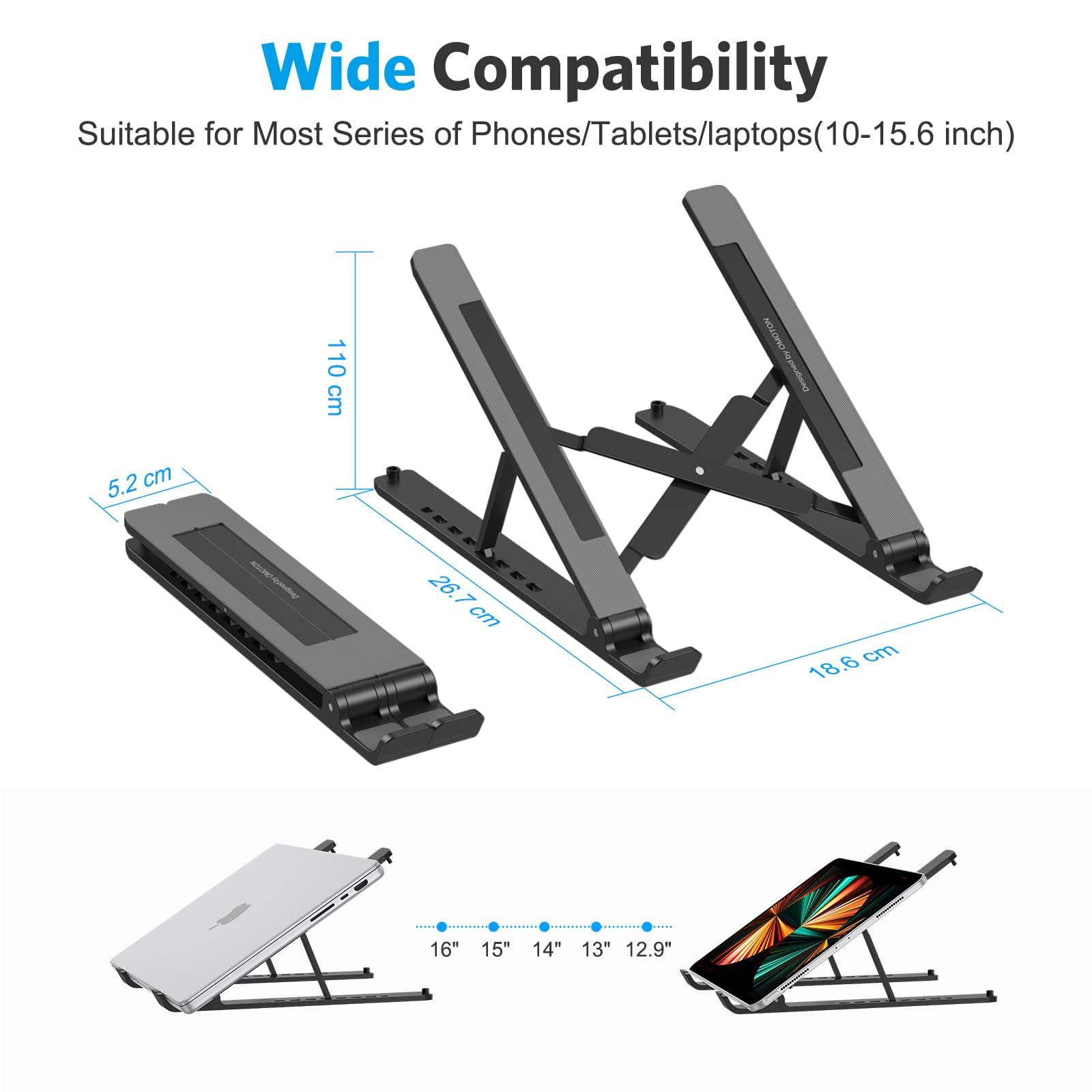 Portable Laptop Stand, Omoton Laptop Stand For Desk Ergonomic 7 Levels Angles Adjustable Computer Stand, Abs Laptop Riser Holder Compatible With All Laptops And Ipad(10 15.6')