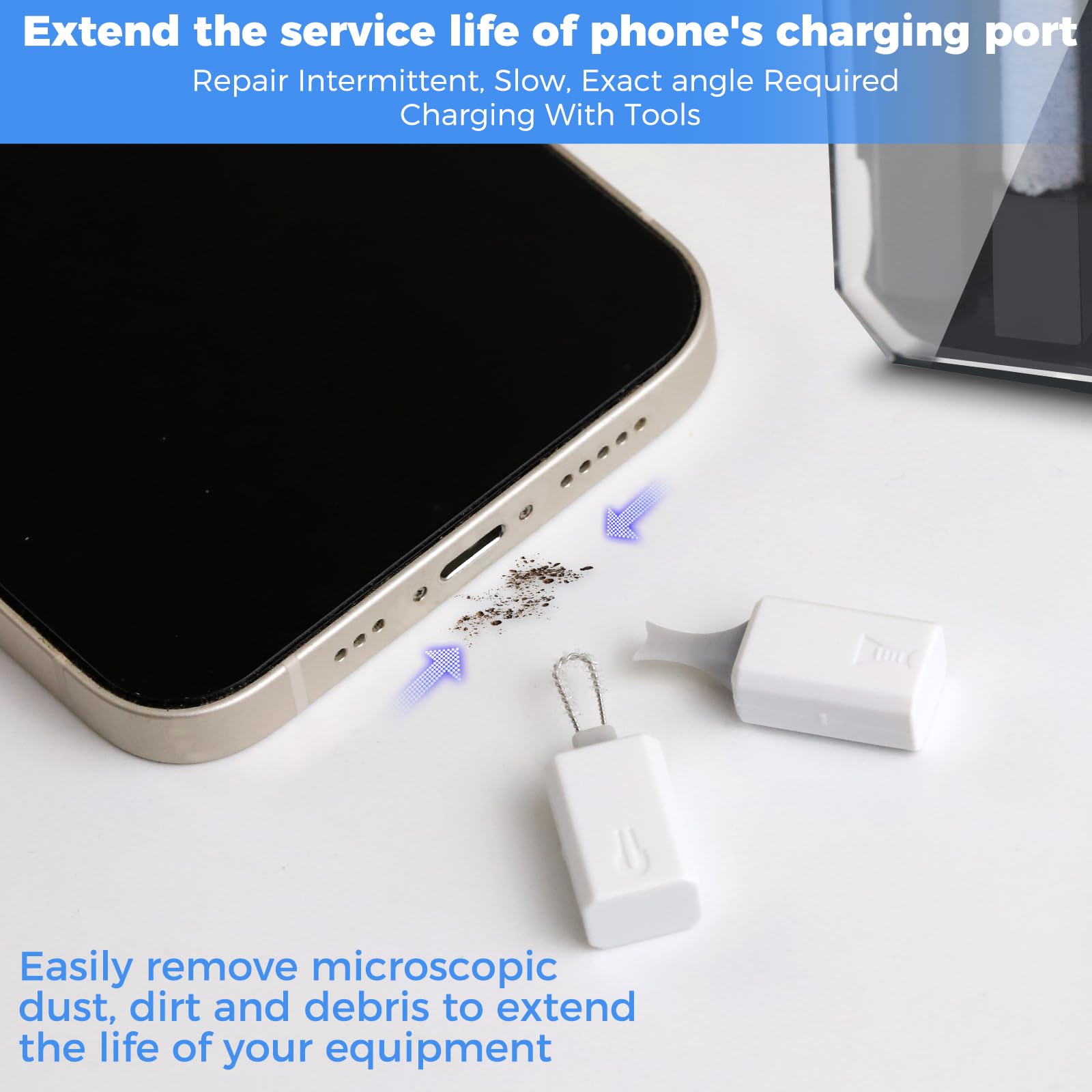 Jiateums Iphone Charging Port Cleaning Tool,Usb C Cleaning Kit For Cell Phone Airpod, Repair Kit For Laptop Pc Data Cable (White