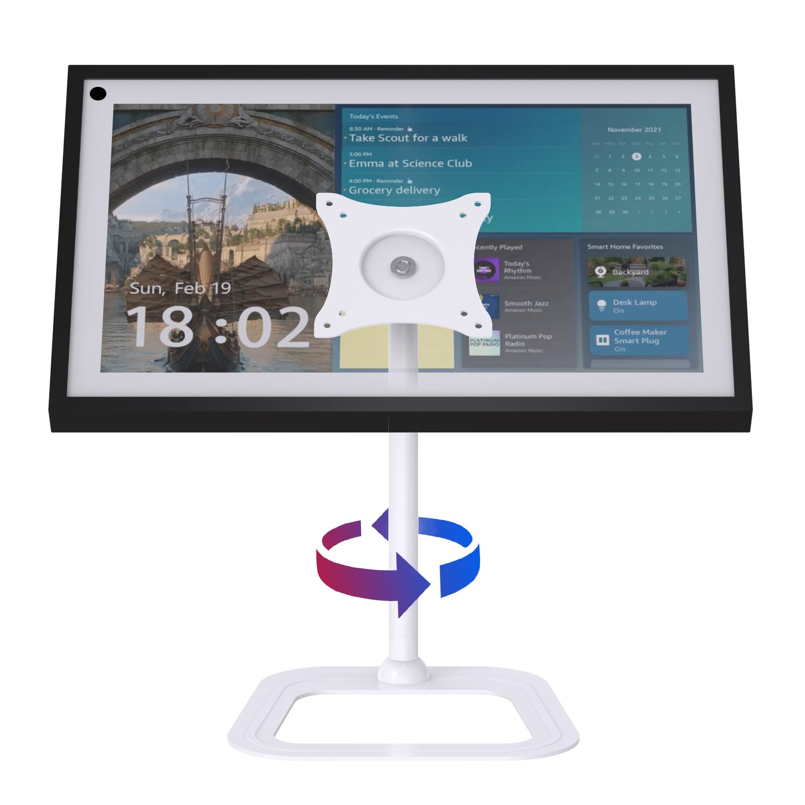 Itshom Mount For Echo Show 15, Swivel 270 Degrees Left And Right, Tilt 90 Degrees Up, Rotate 360 Degrees For Landscape Or Portra