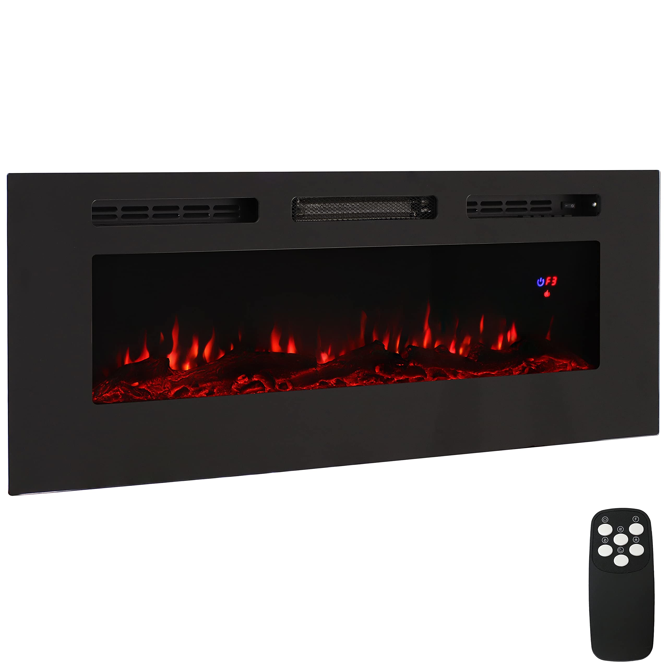 Sunnydaze Sophisticated Hearth 50 Inch Indoor Electric Fireplace   Wall Mounted/Recessed   3 Flame Colors   Black