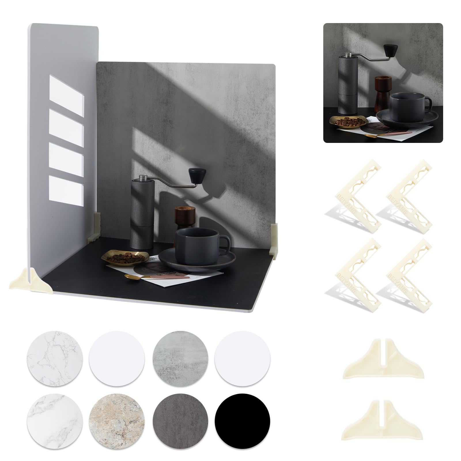 Beiyang 4Pcs 16X16 Inch Backdrop Boards And 1Pcs 15X19 Inch Window Shadow Pane, Perfect Backdrop Kit For Small Product Such As F