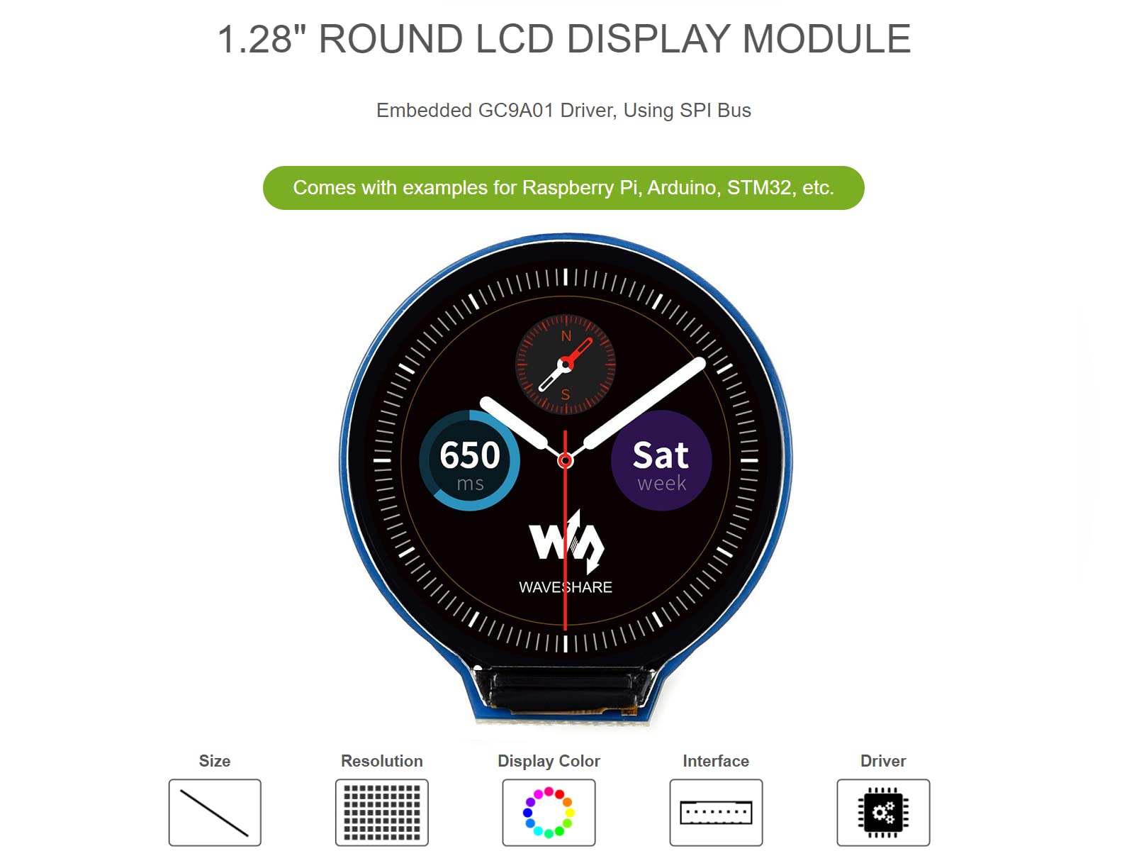 1.28Inch Round Lcd Display Module 240  240 Resolution 65K Rgb Lcd Hat For Raspberry Pi 4B/3B+/3B/2B/Zero/Zero W/Zero Wh, Jetson