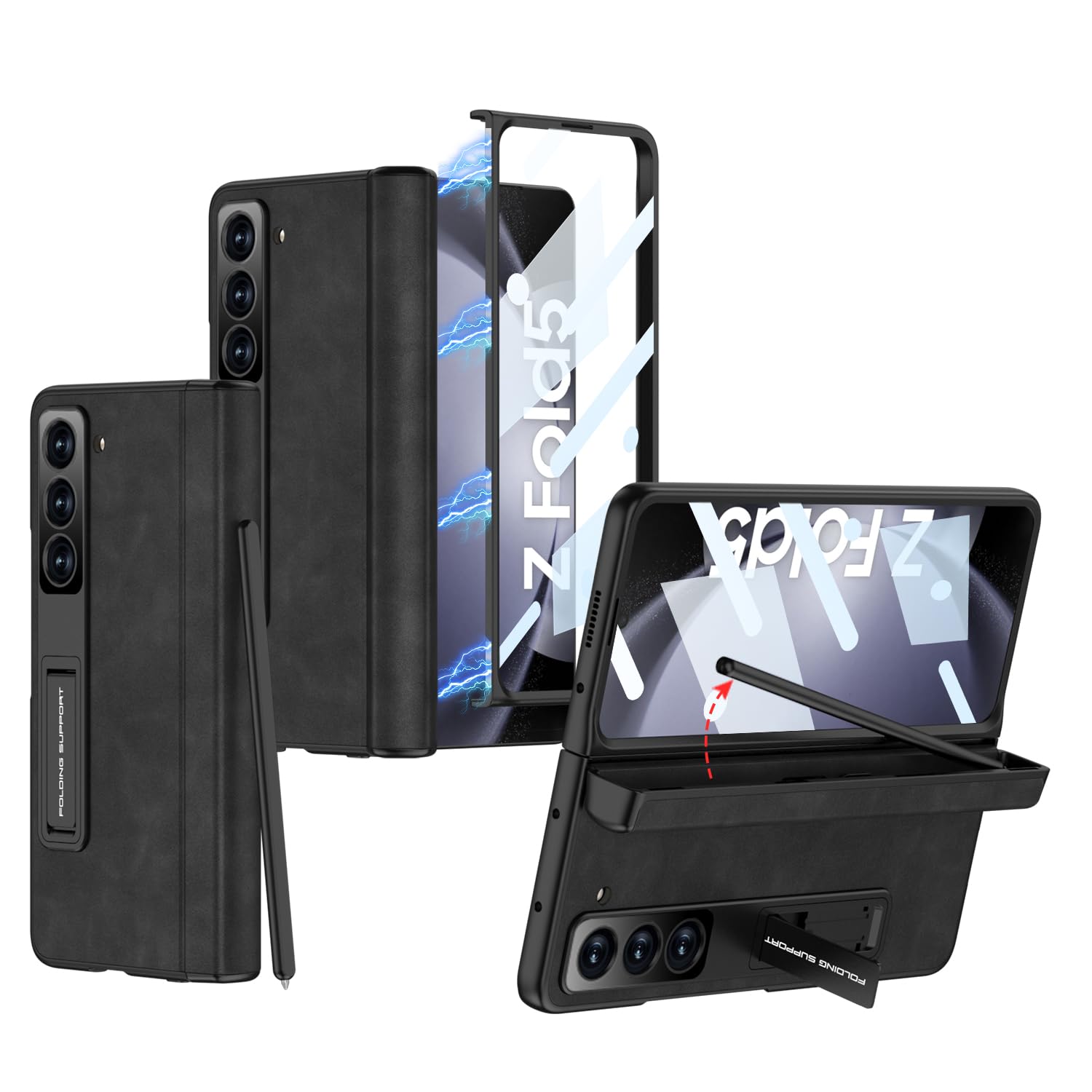 Ximand For Samsung Galaxy Z Fold 5 Case With Magnetic Hinge Protection & Built In Front Screen And Kicstand,Hidden S Pen Slot An