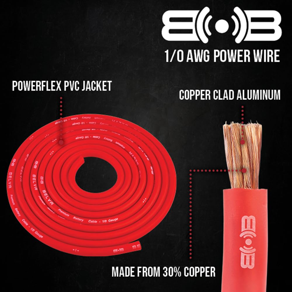 Belva True 1/0 Gauge Awg Premium Cca Complete Amplifier Wiring Kit With Ofc 2 Channel Rca Cable   Bak02 Red