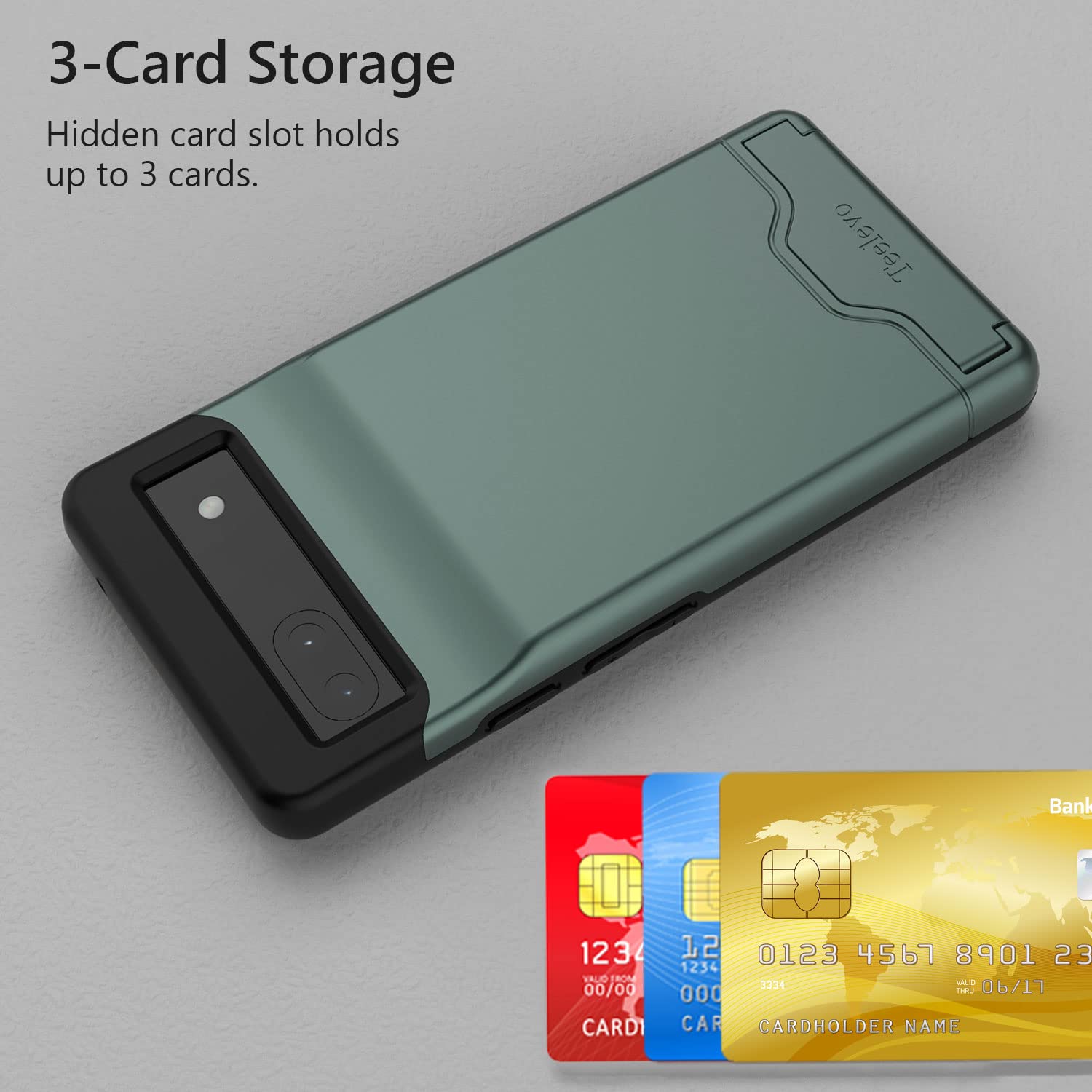 Teelevo Dual Layer Wallet Case for Google Pixel 6a 3-Card Storage Polycarbonate Dark Green