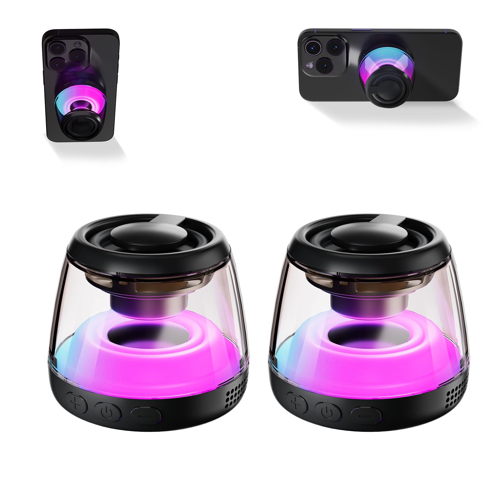 aipidmaga Two Magnetic Bluetooth Speaker,Wireless Induction Bluetooth Speaker,Mini Portable Cell Phone Stand for iPhone, Lanyard