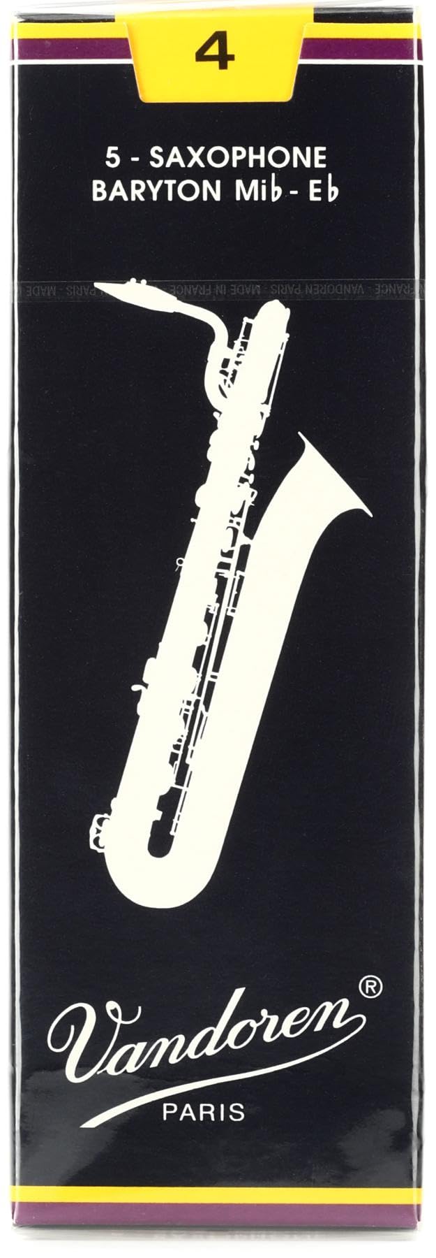Vandoren Sr244 Bari Sax Traditional Reeds Strength 4; Box Of 5,Black