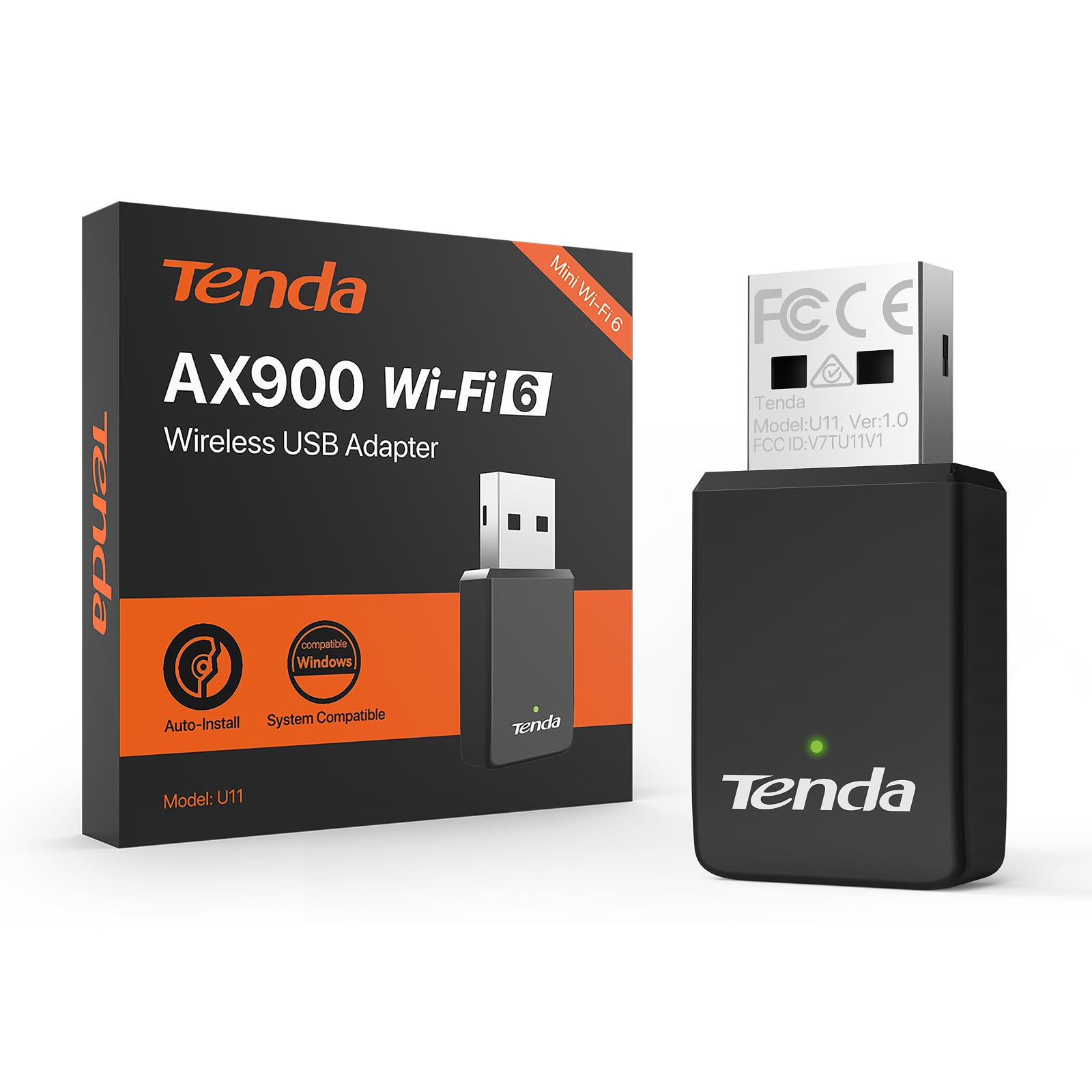 Tenda WiFi Adapter for Desktop PC, AX900 USB WiFi Adapter with Dual Band 600Mbps 5GHz/ 286Mbps 2.4GHz, Built-in Driver for Windo