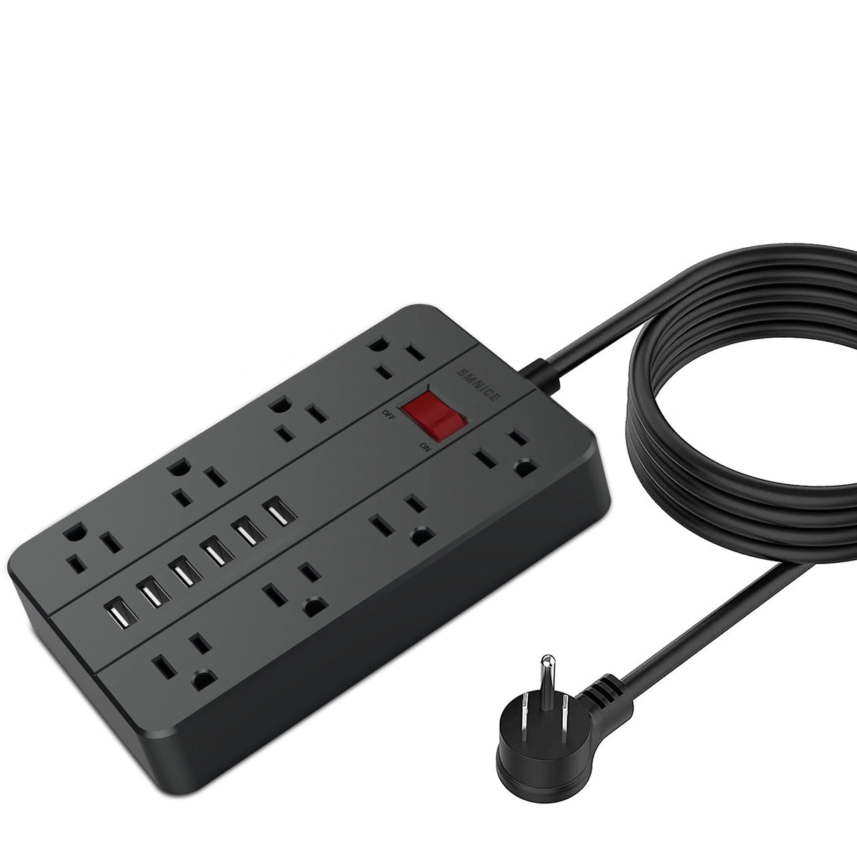 10 Ft Extension Cord Surge Protector, Smnice 8 Widely Spaced Outlets And 6 Usb Charging Ports Flat Plug Power Strip, Desktop Pow
