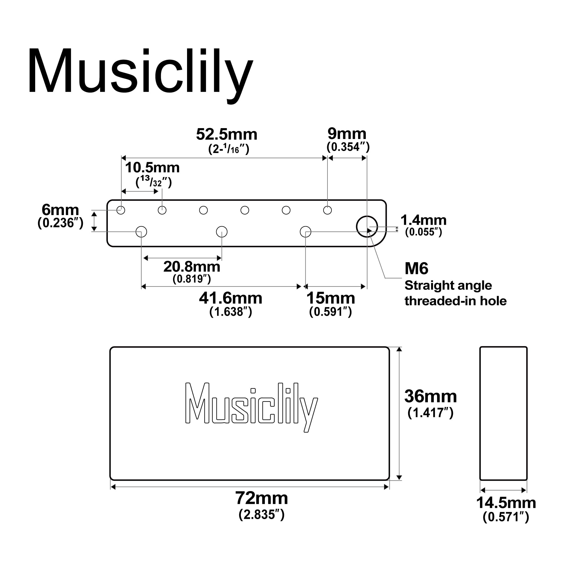 Musiclily Ultra 52.5Mm (2 1/16 Inch) Full Solid Brass 36Mm Short Tremolo Block For China Made Squier New After 2021 Affinity 2 P