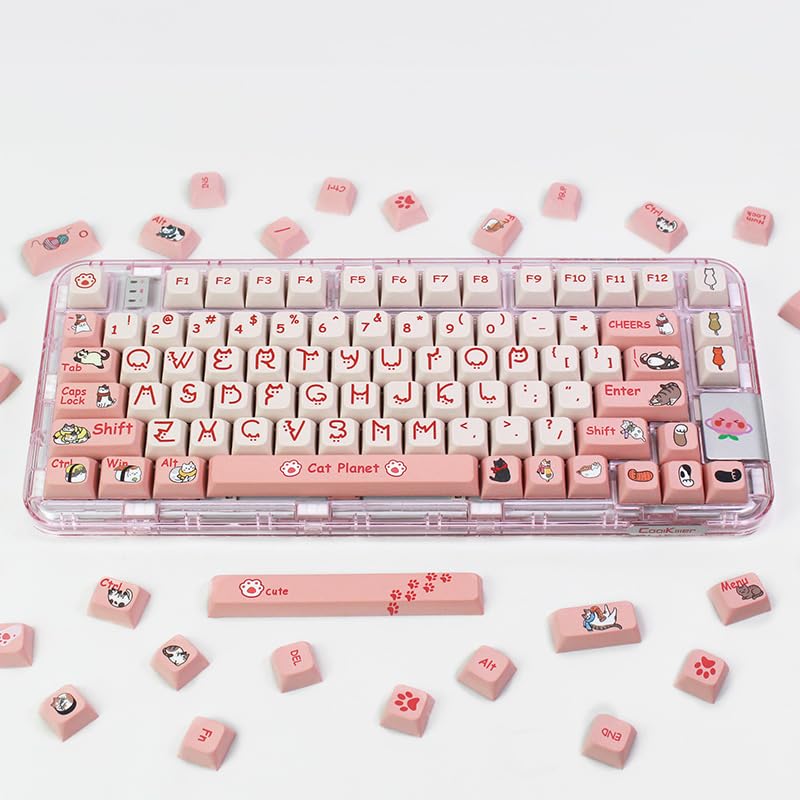 Ilycheegami Pbt Xda Pink Meow Meow Cartoon Cats Keycaps Set For Girl Boys Custom Keyboard For Gateron Kailh Cherry Mx Switches A