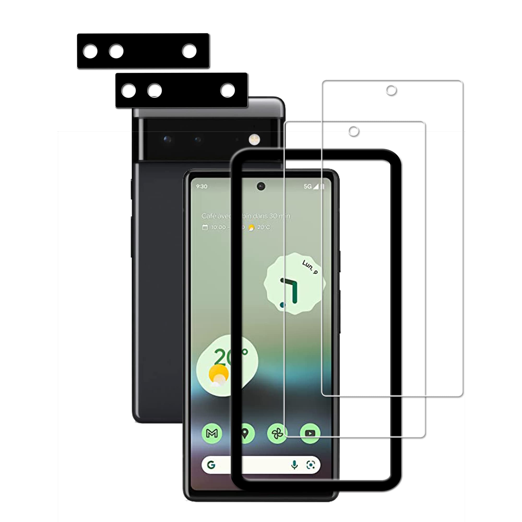 Hkkais Easy Alignment Frame Designed For Google Pixel 6A 5G Tempered Glass Screen Protector 2 Pack Camera Lens Protector Film 2 