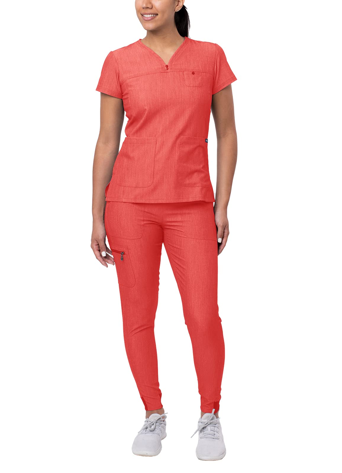 Adar Pro Movement Booster Scrub Set For Women   Sweetheart V Neck Scrub Top  Yoga Jogger Scrub Pants   P9400   Heather Apple   X