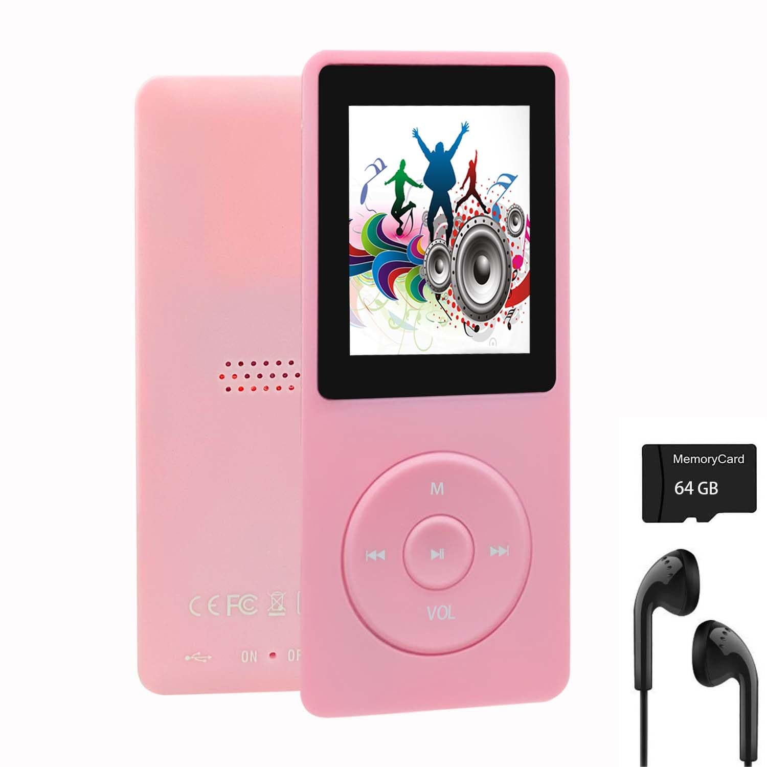 64Gb Mp3 Player, Portable Music Player For Kids With Earphone Speaker, Support Photo/Video Play/Voice Recorder/E Book Reader, Pi